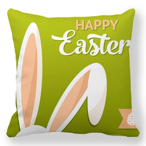 Dettaglio federa pasquale verde con scritta Happy Easter e orecchie di coniglio