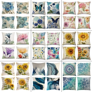 Leinen Kissenbezüge Dekorative Kissenhüllen Sofa Deko Blumen Mandala Weihnachten Landschaft Muster Quadratisch Kissenbezüge