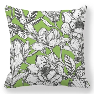 Federa verde in pelle di pesca con motivo floreale di magnolia in bianco e nero
