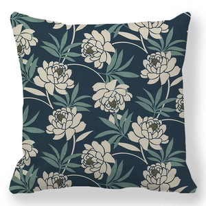 Federa vintage blu navy con motivo floreale di peonie bianche in stile retrò americano