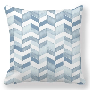 Cuscino decorativo blu e bianco con motivo chevron in tessuto pelle di pesca per soggiorno