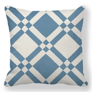 Cuscino decorativo quadrato minimalista con motivi a griglia geometrica blu e bianchi