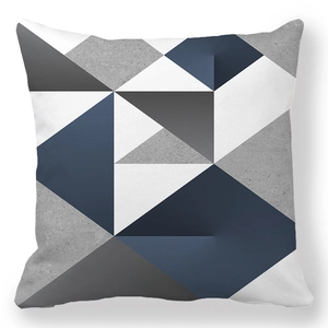 Federa per cuscino in morbido peluche con motivi geometrici a triangoli blu e grigi