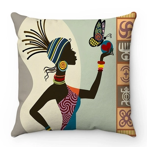 Dettaglio della stampa pittura africana sulla fodera per cuscino quadrato in peluche