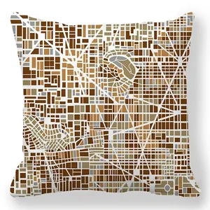 Fodera per cuscino moderna con mappa geometrica della città in morbido peluche beige