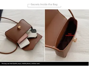 Vista interna della borsa baguette marrone minimalista che mostra la tasca principale