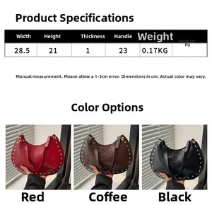 Tableau des tailles pour sac à main punk en cuir PU avec rivets et dimensions