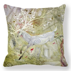 Artistic white deer print peach skin velvet pillowcase for sofa bedroom home decor