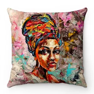 Federa in morbido peluche con ritratto artistico di donna africana per divano