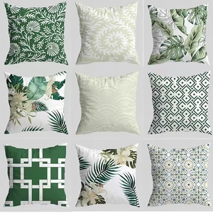 Satin Green Botanical Throw Pillow Cover Tropical Leaves Geometric Cushion Case For Sofa Living Room Home Decor Square