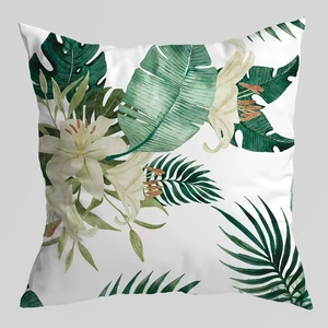 Watercolor tropical plant decorative throw pillow cover with white lily and palm leaf