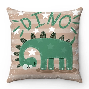 Cuscino decorativo quadrato con dinosauro a cartone animato su morbido tessuto felpato