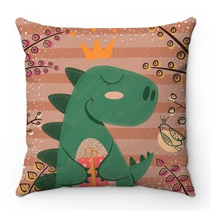 Fodera per cuscino a forma di dinosauro in peluche con simpatico dinosauro verde e corona