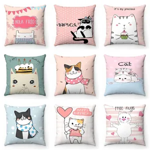 Cartoon Cat Pattern Decorative Pillowcase Soft Short Plush Cushion Cover For Sofa Living Room Home Decor Square Pillow Case