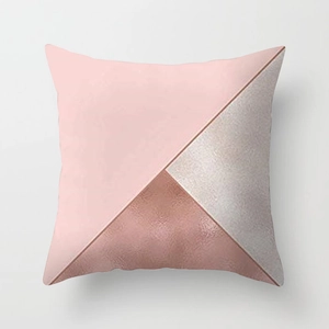 Fodera per cuscino geometrico rosa e oro rosa con trama metallica in pelle di pesca