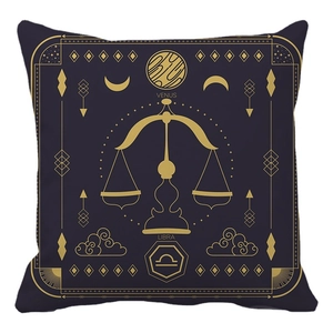 Libra zodiac throw pillow cover in navy blue with golden celestial pattern decoration