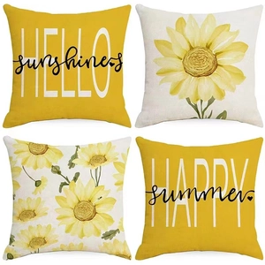 Daisy Sunflower Floral Print Cushion Cover Decorative Throw Pillow Case Polyester Square Pillowcase For Home Sofa Couch Living Room