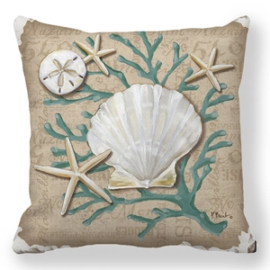 Fodera per cuscino quadrata con stampe marine vintage di conchiglie e stelle marine