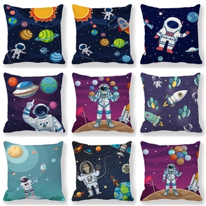 Astronaut Space Theme Cartoon Pillowcase Peach Skin Decorative Cushion Cover For Sofa Living Room Home Decor Square Pillowcase