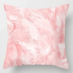 Fodera per cuscino quadrata rosa con stampa di piume su velluto per decorazione casa