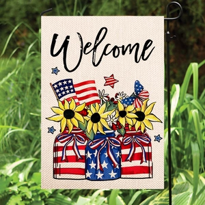 Double-sided US Independence Day garden flag with sunflower and Welcome message
