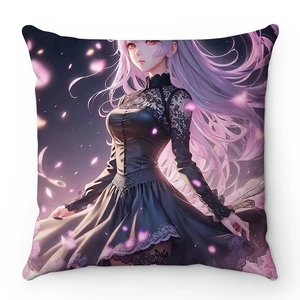 Dettaglio della stampa anime HD su una fodera per cuscino decorativo quadrato in morbido peluche