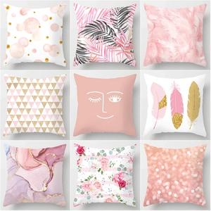 Federa per Cuscino Decorativa Astratta Geometrica Rosa in Morbido Peluche Corto Fodera Quadrata per Divano Soggiorno Casa Arredamento