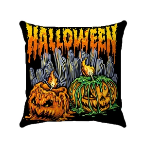 Funda de cojín de Halloween con gráficos de calabaza fundente en suave felpa negra