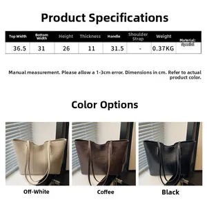 Size chart and dimensions for the large capacity minimalist solid color tote bag