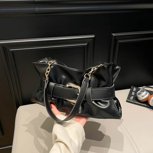 Borsa A Spalla Pieghettata Da Donna In Morbida Pelle PU Con Fibbia A Cintura Catena Dorata Tote Chic Vintage