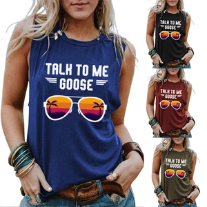 Women sleeveless tank top with Talk To Me Goose letter print and sunglasses graphic