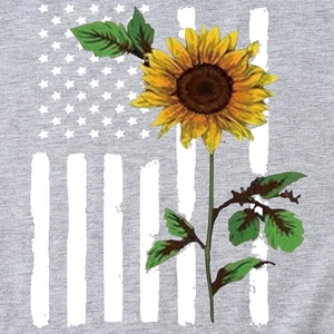 Women's Casual Cotton Blend T-Shirt With Sunflower US Flag Graphic Print Round Neck Short Sleeve Independence Day Top