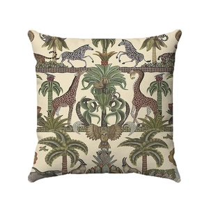 Fodera per cuscino quadrata vintage con animali della giungla e decorazioni safari