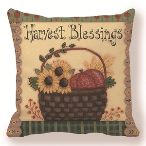 Thanksgiving peach skin pillowcase with sunflowers, pumpkins and Harvest Blessings print