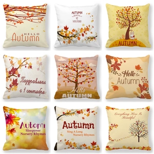 Federa Per Cuscino Ringraziamento Autunno Tessuto Pelle Di Pesca Quadrata Foglia Di Acero Zucca Decorazione Divano