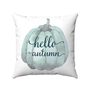 Cuscino bianco del Ringraziamento con zucca acquerello e scritta hello autumn