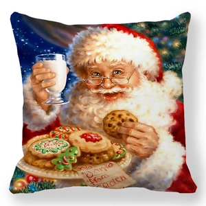 Dettaglio della stampa Babbo Natale con latte e biscotti su federa in pelle di pesca