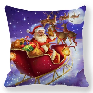 Fodera per cuscino natalizio con Babbo Natale su slitta e renne nella notte stellata