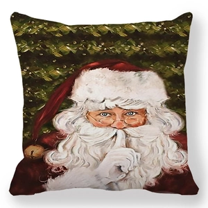 Dettaglio della federa in pelle di pesco con stampa di Babbo Natale in stile pittura a olio