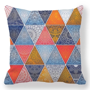 Federa per cuscino mandala bohémien in pelle di pesca con motivi geometrici colorati