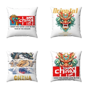 Fodera Per Cuscino Anno Del Dragone Cinese Poliestere Quadrata Decorazione Capodanno Lunare Orientale Divano