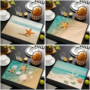 Oceaan Thema Zeester Zeeschelp Bedrukking Linnen Tafelmat Hittebestendige Antislip Placemat Voor Eetkamer Keuken Home Decor