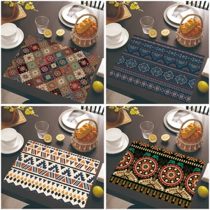 Tovagliette bohémien in lino con stampe etniche vintage per decorazioni da tavola