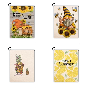 Summer Garden Flag Double Sided Linen Outdoor Yard Decoration Sunflower Gnome Pineapple Lemon Printed Home Lawn Ornament Banner