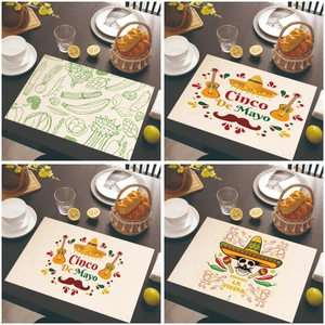 Mexican Style Linen Printed Placemats Skull Floral Stripe Pattern Heat Resistant Table Mats For Kitchen Dining Decor
