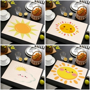 Mexican Style Linen Printed Placemat Sun Pattern Bohemian Heat Resistant Table Mat Kitchen Dining Room Home Decor