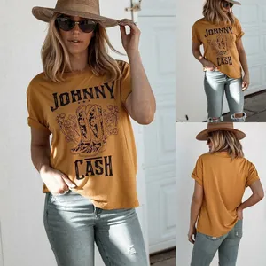 Vintage Graphic Tee Women Cotton Blend Short Sleeve Crew Neck Western Floral Print Casual Summer Retro Top