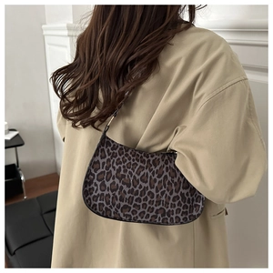 Detail of leopard print hobo bag showing stylish animal pattern and gold hardware accents