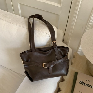 Borsa a Tracolla da Donna in Pelle PU Retrò Grande Capacità Vintage Tote Borsa Sottoascellare Con Fibbia Semplice Pendolare
