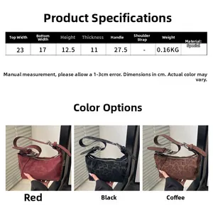 Detailed size chart and color options for the leopard print baguette shoulder bag